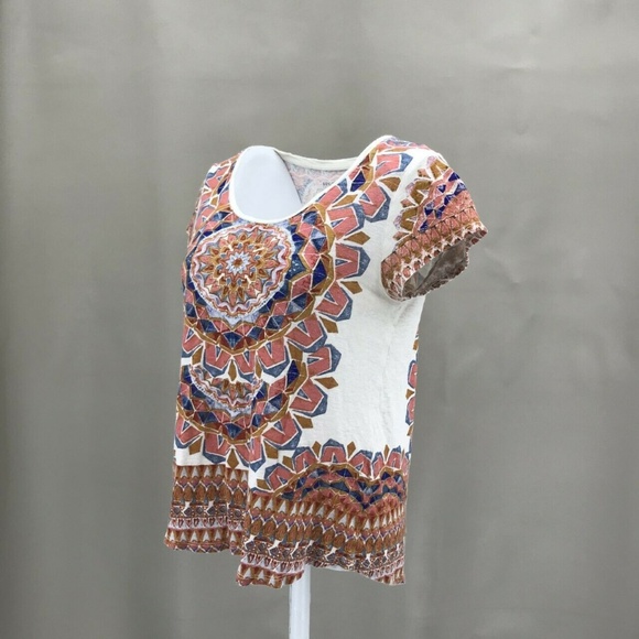 Lucky Brand Geometric Print Short Sleeve Top Sz M - Picture 3 of 6